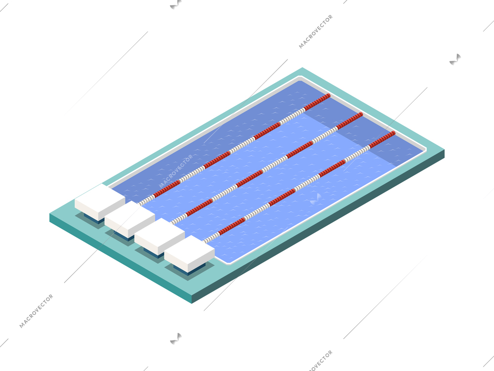 Sport fields isometric composition with isolated image of swimming pool on blank background vector illustration