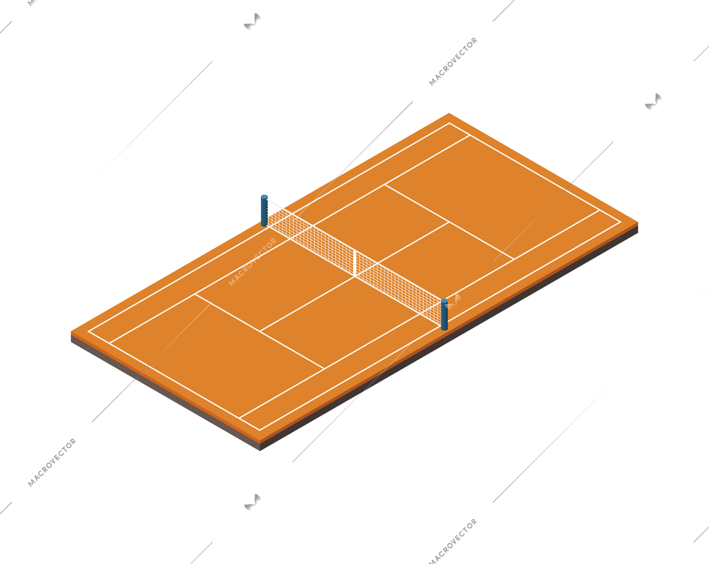 Sport fields isometric composition with isolated image of tennis field on blank background vector illustration