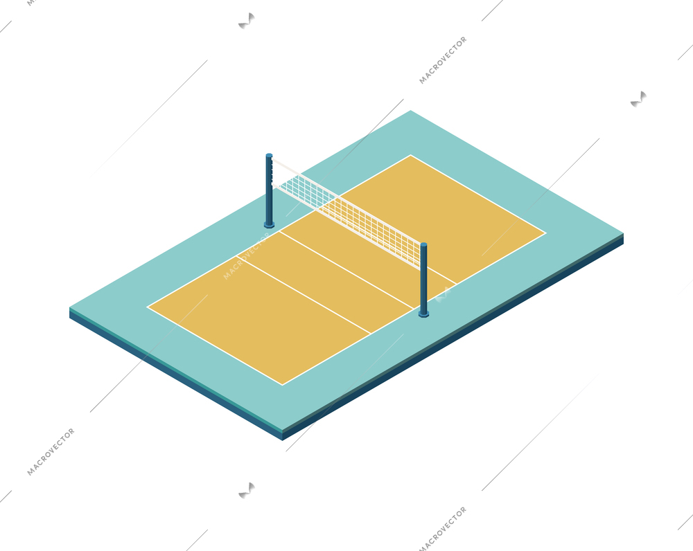 Sport fields isometric composition with isolated image of volleyball field on blank background vector illustration