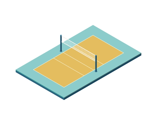 Sport fields isometric composition with isolated image of volleyball field on blank background vector illustration