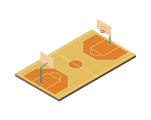 Sport fields isometric composition with isolated image of basketball field on blank background vector illustration