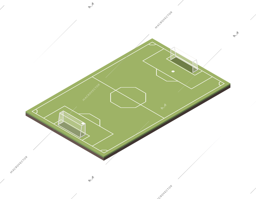 Sport fields isometric composition with isolated image of football field on blank background vector illustration