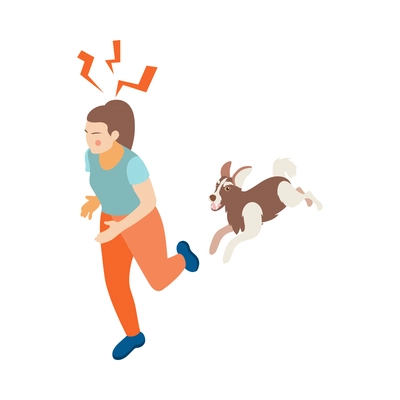 Depression stress isometric icons composition with isolated running woman and dog on blank background vector illustration