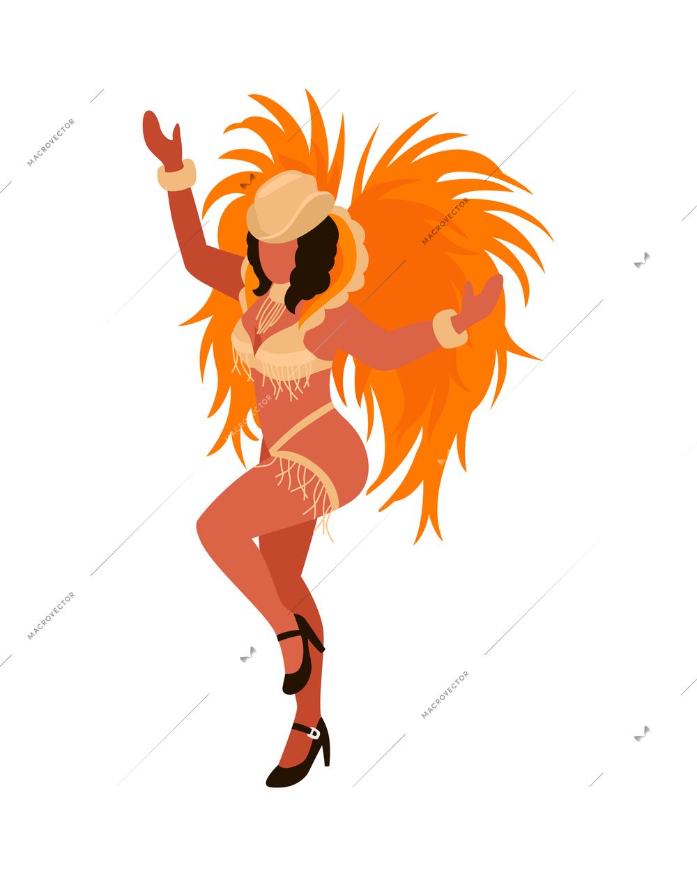 Isometric brazilian rio carnival festival composition with human character of woman in festive dress vector illustration