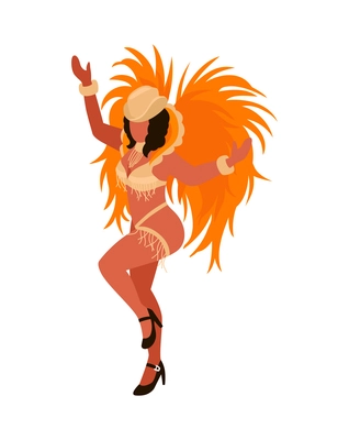 Isometric brazilian rio carnival festival composition with human character of woman in festive dress vector illustration