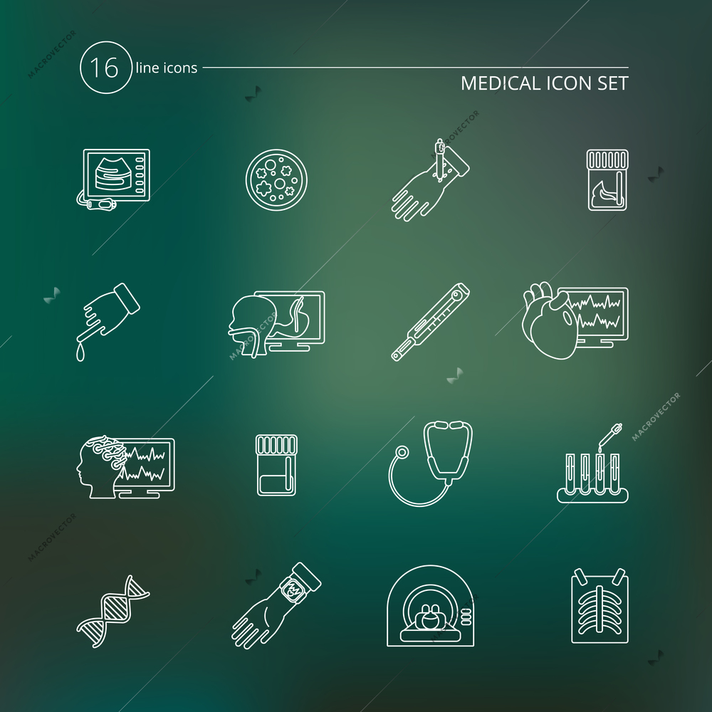 Medical tests health care outline icons set with blood stool examination urinalysis isolated vector illustration