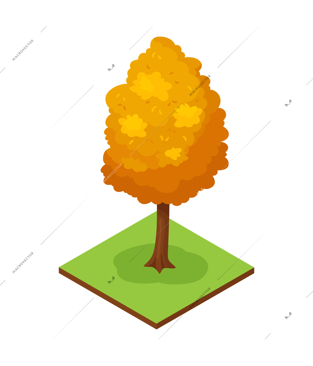 Isometric forest park nature element composition with rectangular platform and tree with orange leaves vector illustration