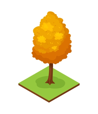 Isometric forest park nature element composition with rectangular platform and tree with orange leaves vector illustration