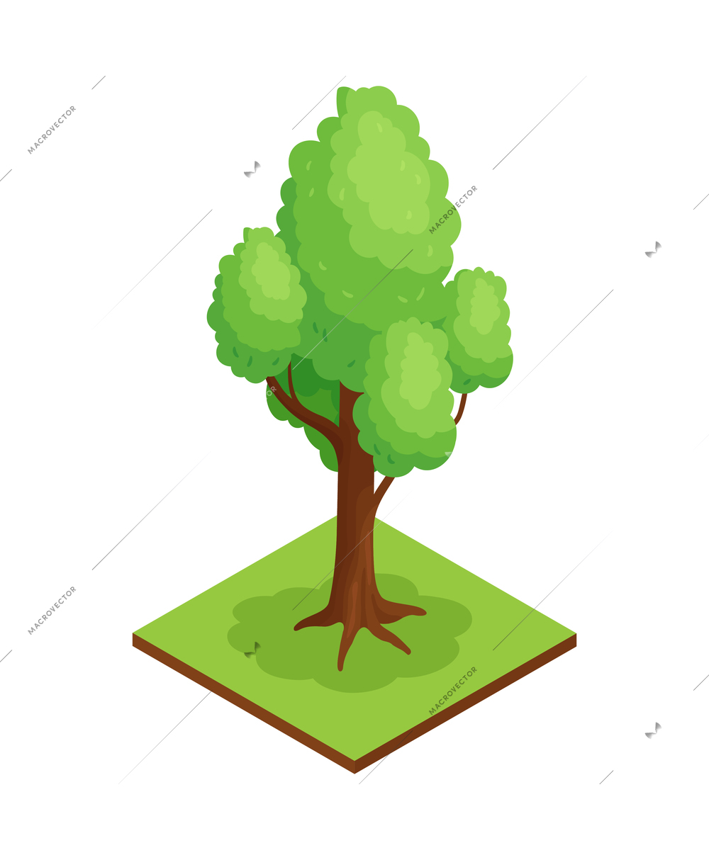 Isometric forest park nature element composition with rectangular platform and tree vector illustration