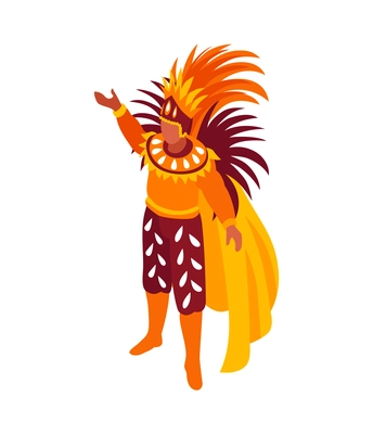 Isometric brazilian rio carnival festival composition with human character of man in festive dress vector illustration