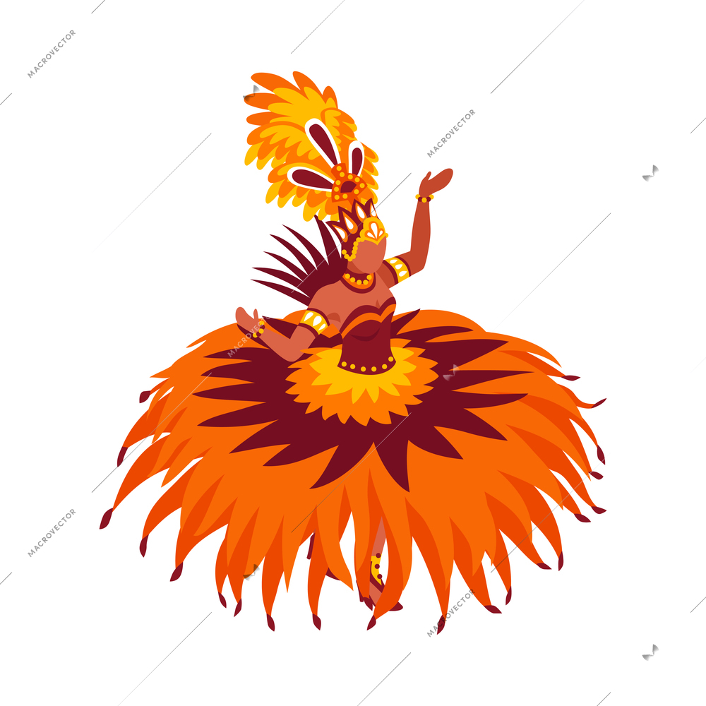 Isometric brazilian rio carnival festival composition with human character of woman in festive dress vector illustration