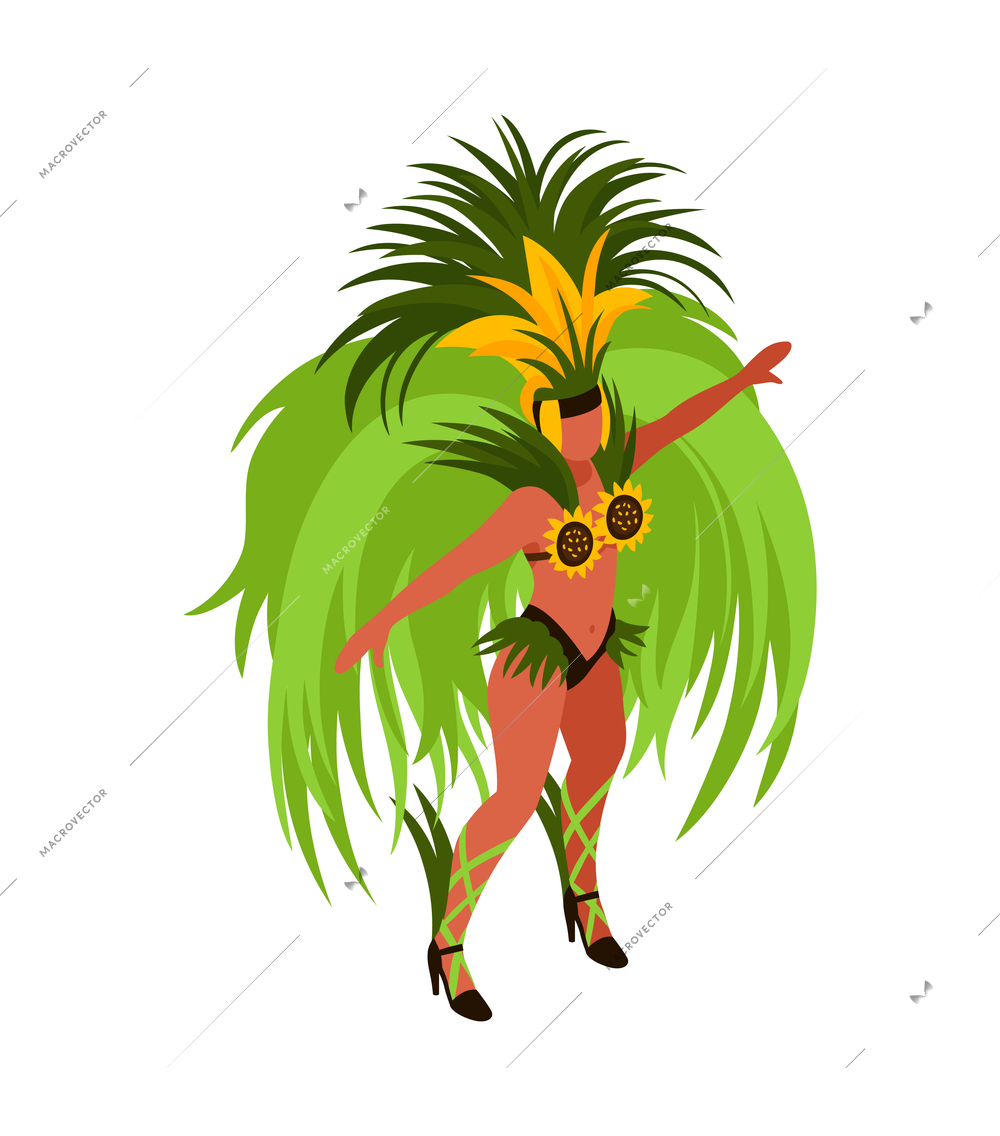 Isometric brazilian rio carnival festival composition with human character of woman in festive dress vector illustration