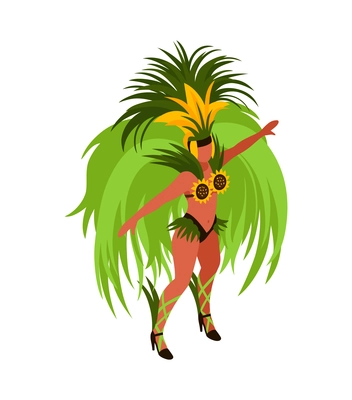 Isometric brazilian rio carnival festival composition with human character of woman in festive dress vector illustration