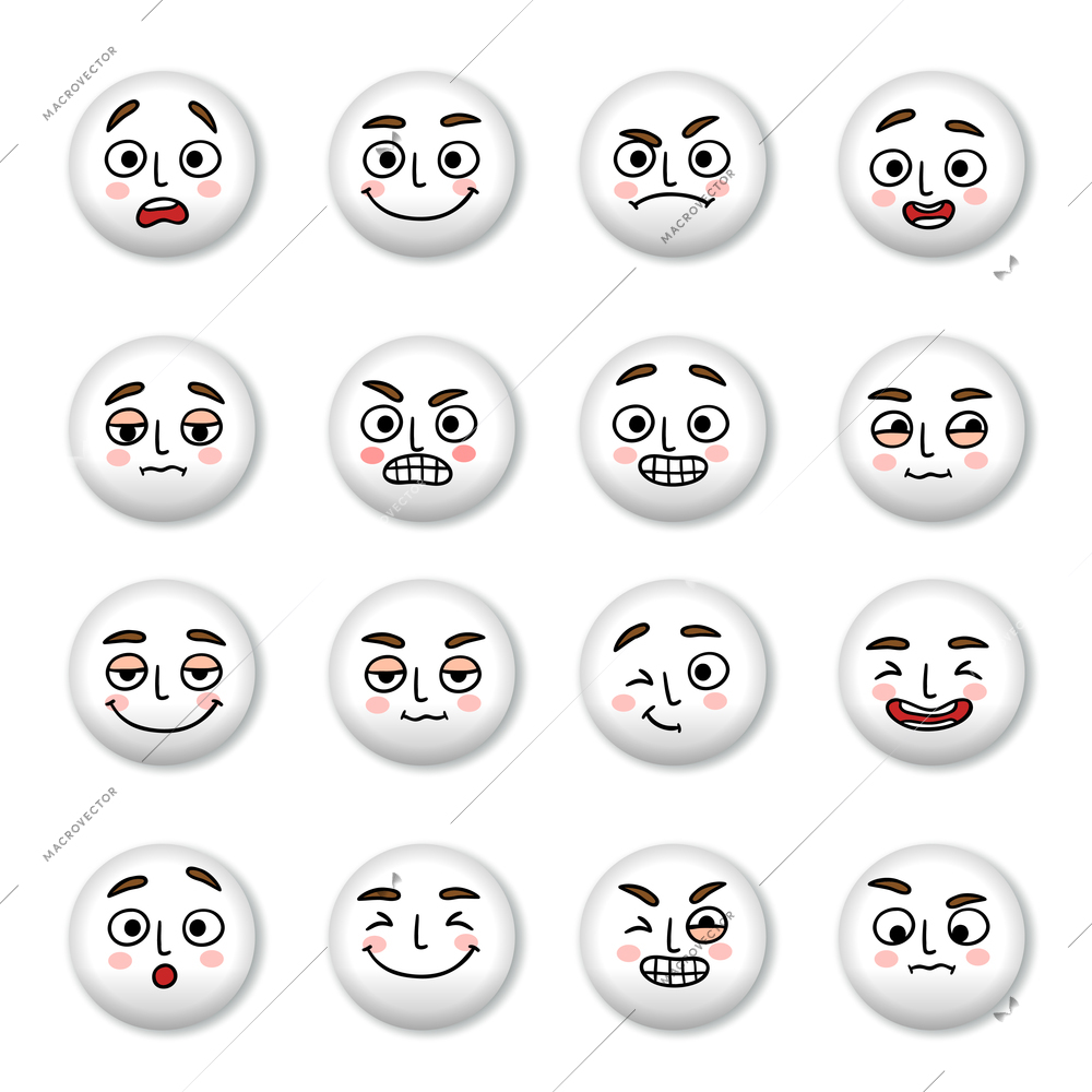 Smiley faces icons set of sadness winking and confusion isolated vector illustration