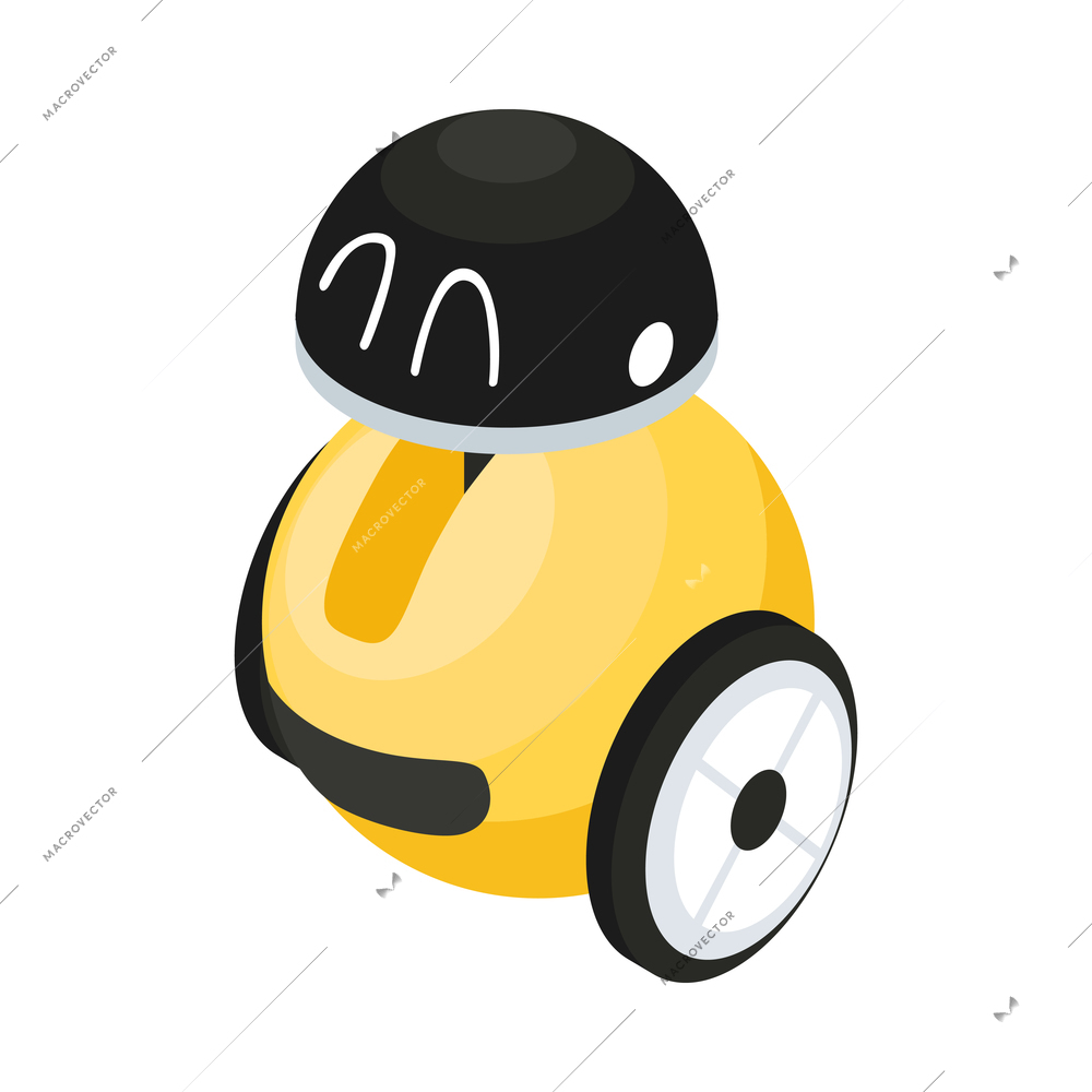 Isometric artificial intelligence composition with isolated image of toy robot on wheels vector illustration