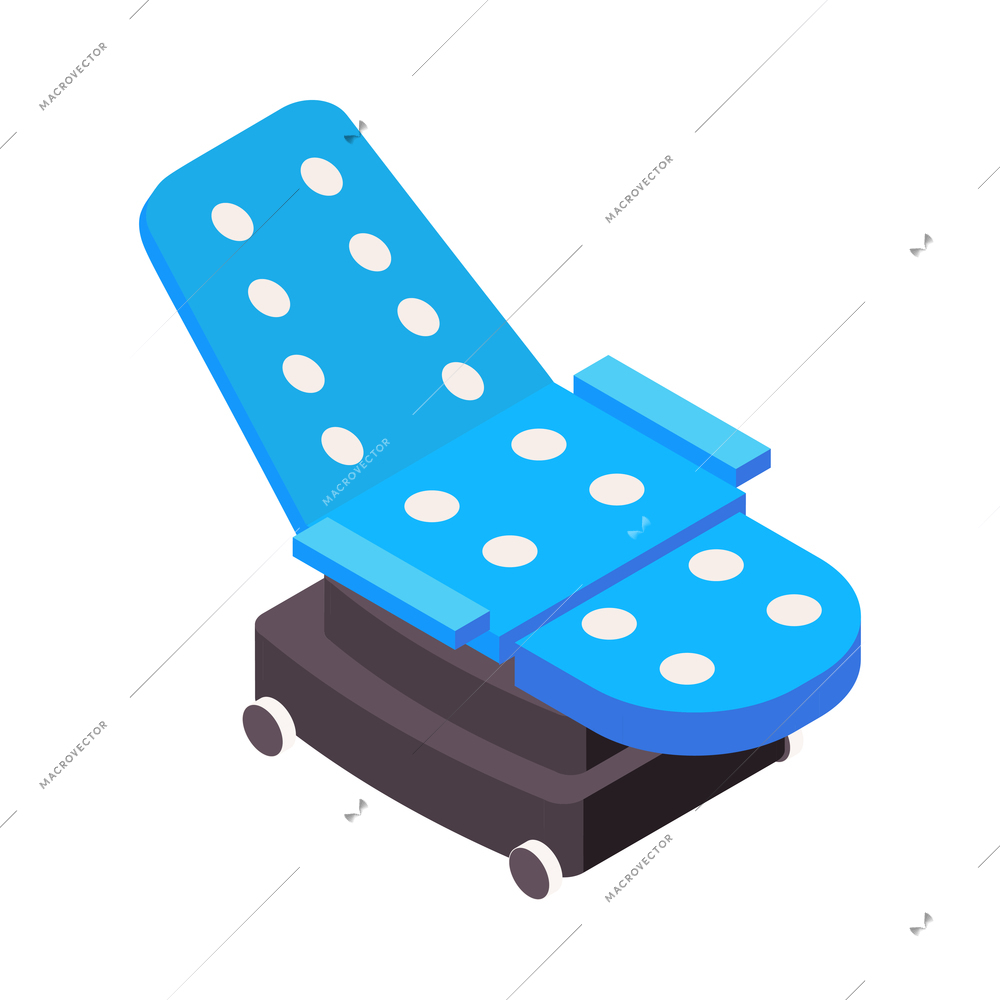 Massage therapy isometric icons composition with isolated image of holed chair with wheels vector illustration