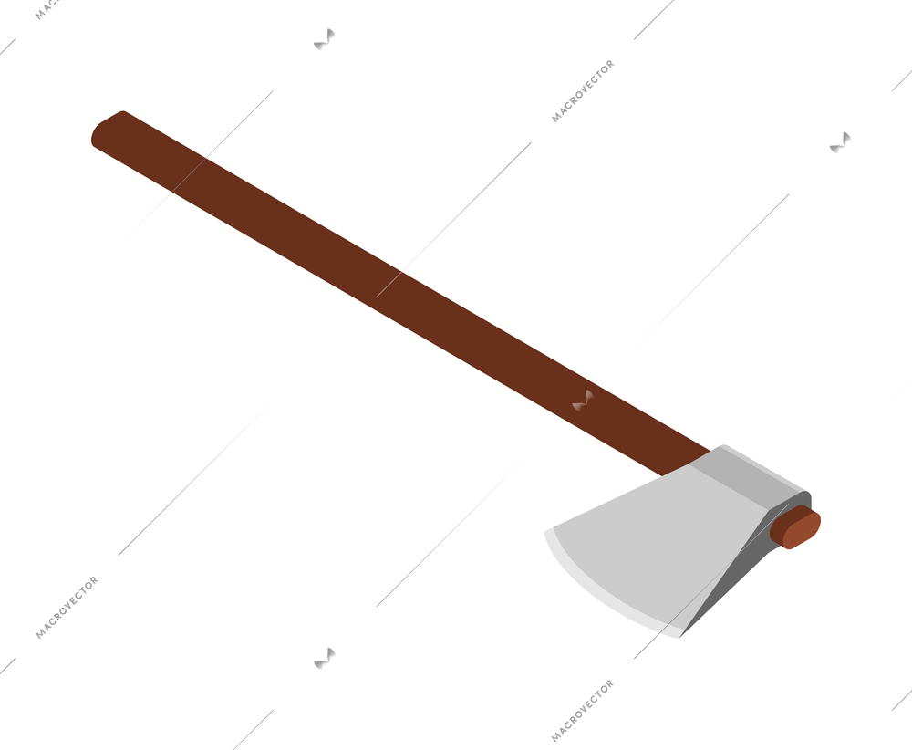 Isometric sawmill woodworking carpentry factory composition with isolated image of axe with long handle vector illustration