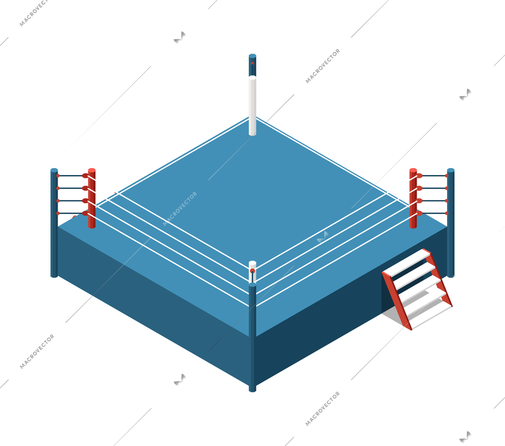 Sport fields isometric composition with isolated image of boxing ring on blank background vector illustration