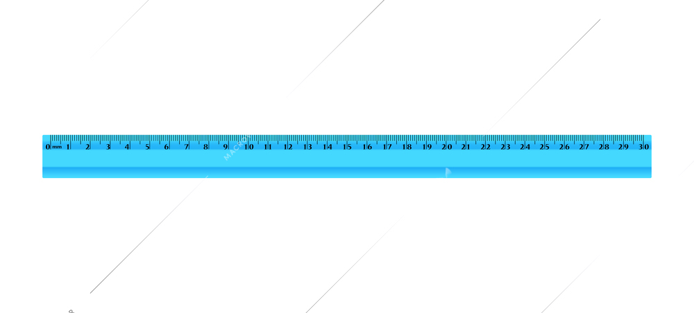 Stationery realistic composition with isolated image of blue plastic ruler on blank background vector illustration