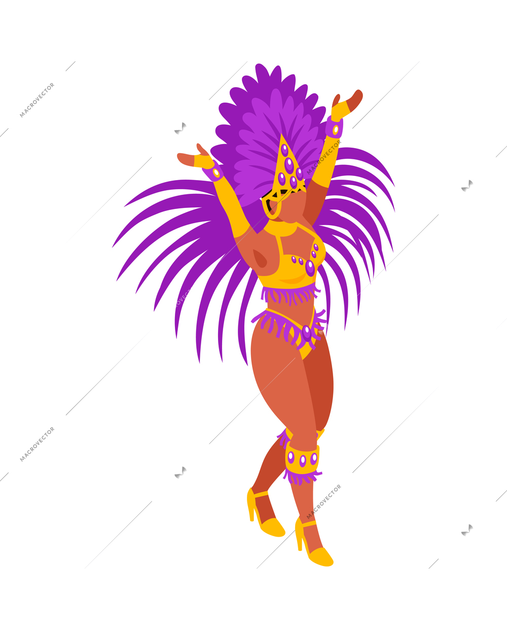 Isometric brazilian rio carnival festival composition with human character of woman in festive dress vector illustration