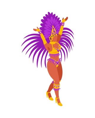 Isometric brazilian rio carnival festival composition with human character of woman in festive dress vector illustration