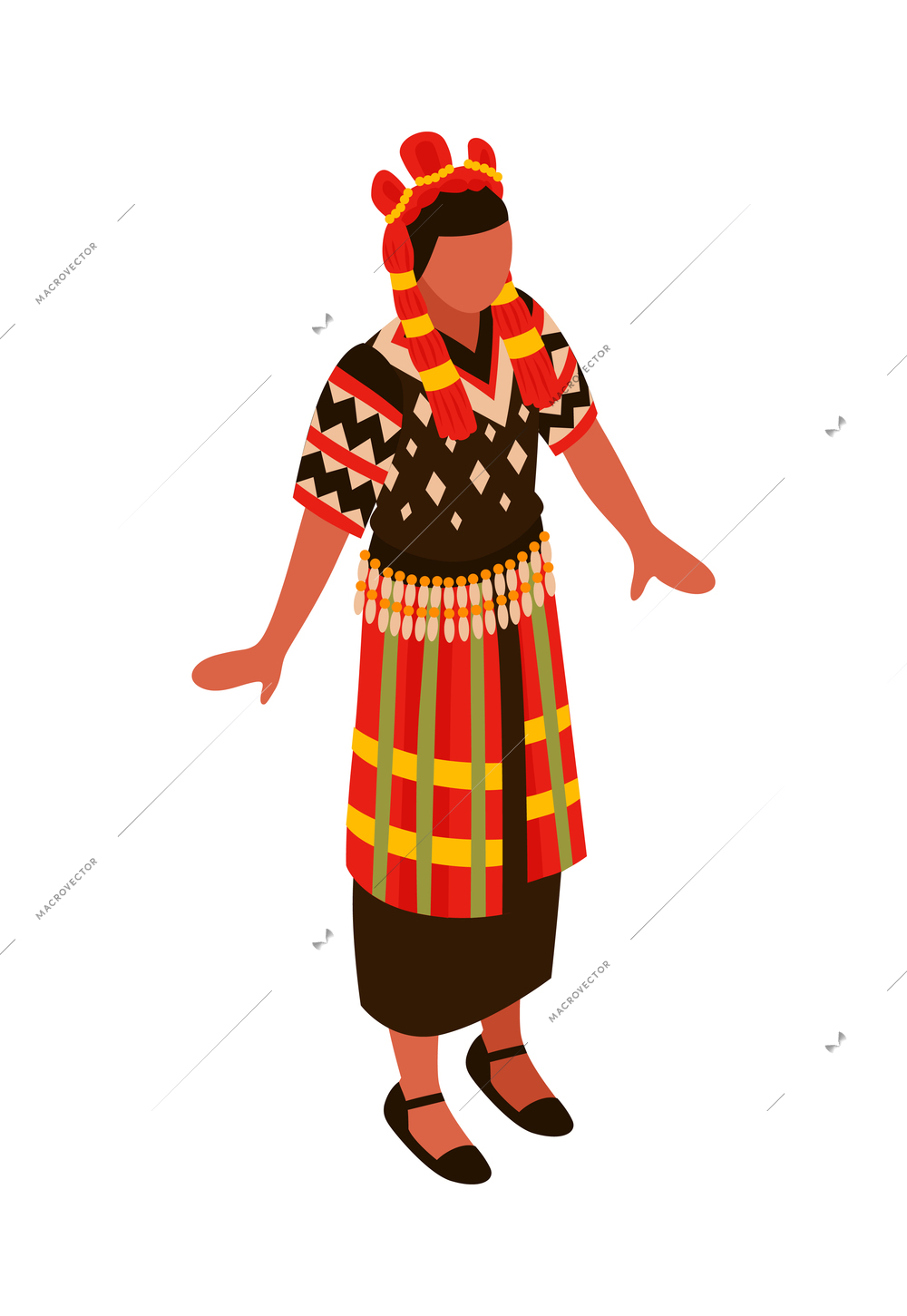 Isometric philippine travel composition with isolated image of traditional female costume vector illustration