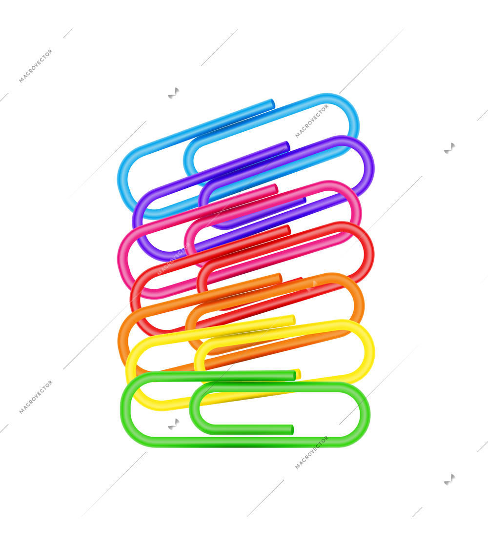 Stationery realistic composition with isolated image of colorful paper clips on blank background vector illustration