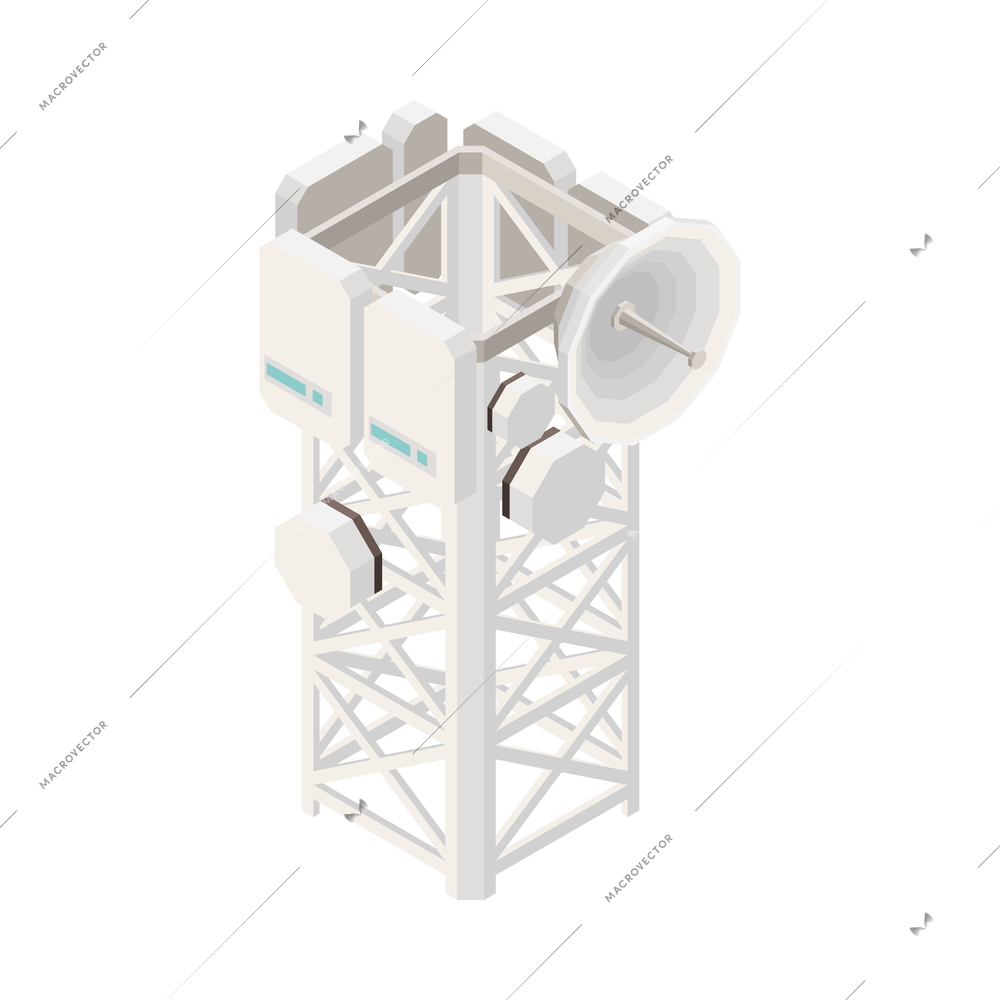 Modern internet 5g communication technology isometric composition with isolated image of antenna tower vector illustration