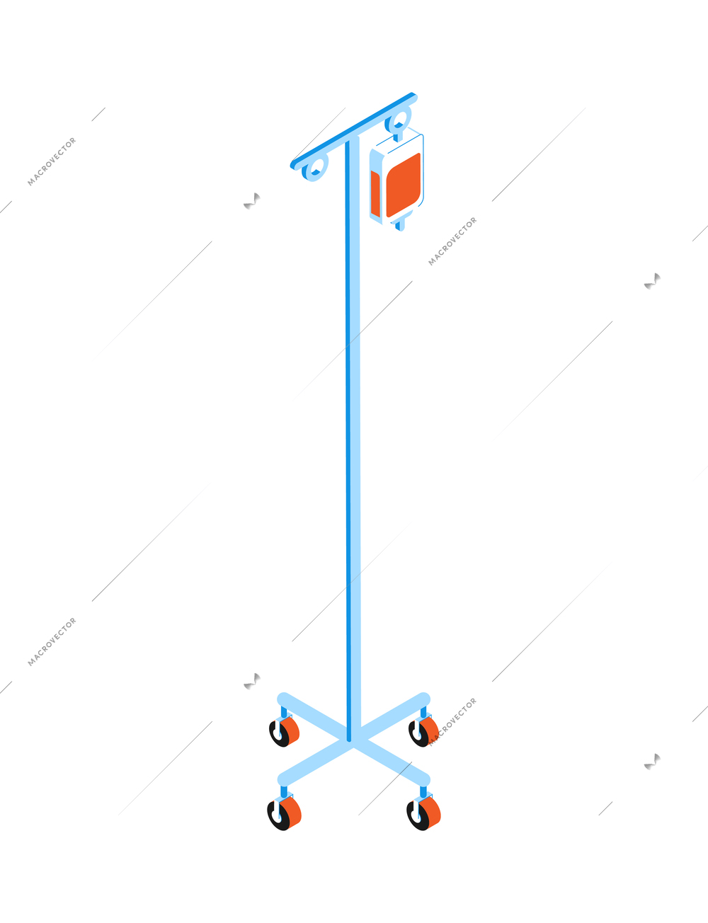 Operating room isometric composition with isolated image of wheeled stand with hanging blood dripper vector illustration