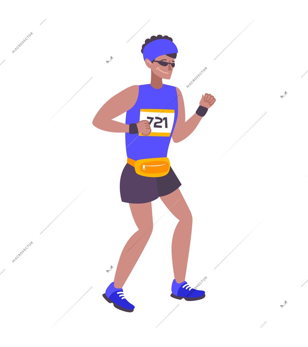 Marathon running sport composition with isolated human character of runner in uniform vector illustration