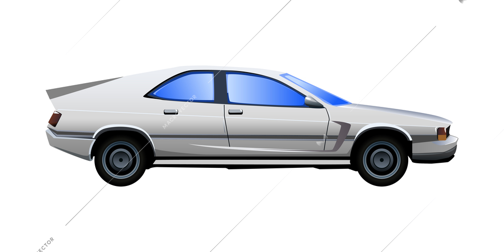 Car automobile evolution flat composition with isolated side view of car on blank background vector illustration