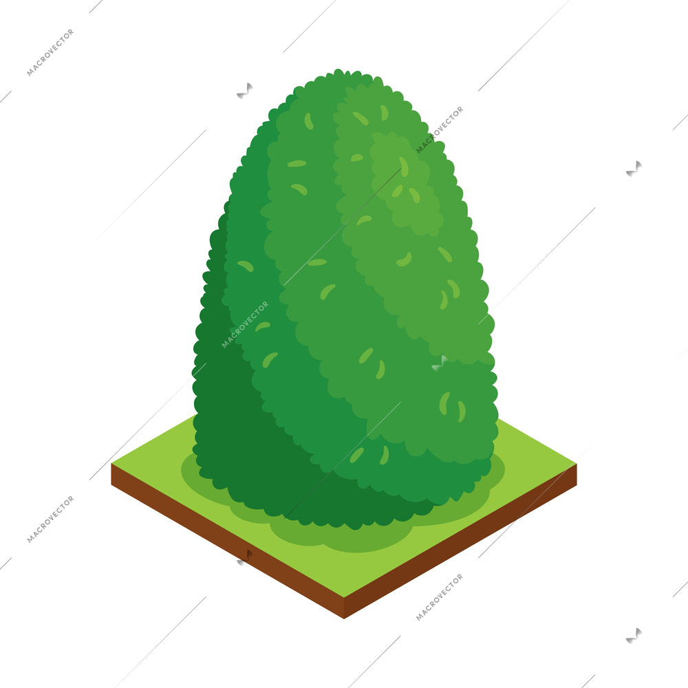 Isometric forest park nature element composition with rectangular platform and oval shaped bush vector illustration