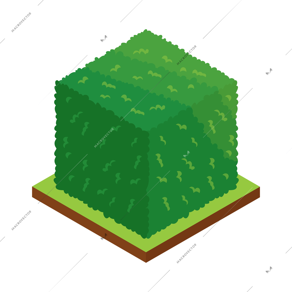 Isometric forest park nature element composition with rectangular platform and cube shaped bush vector illustration