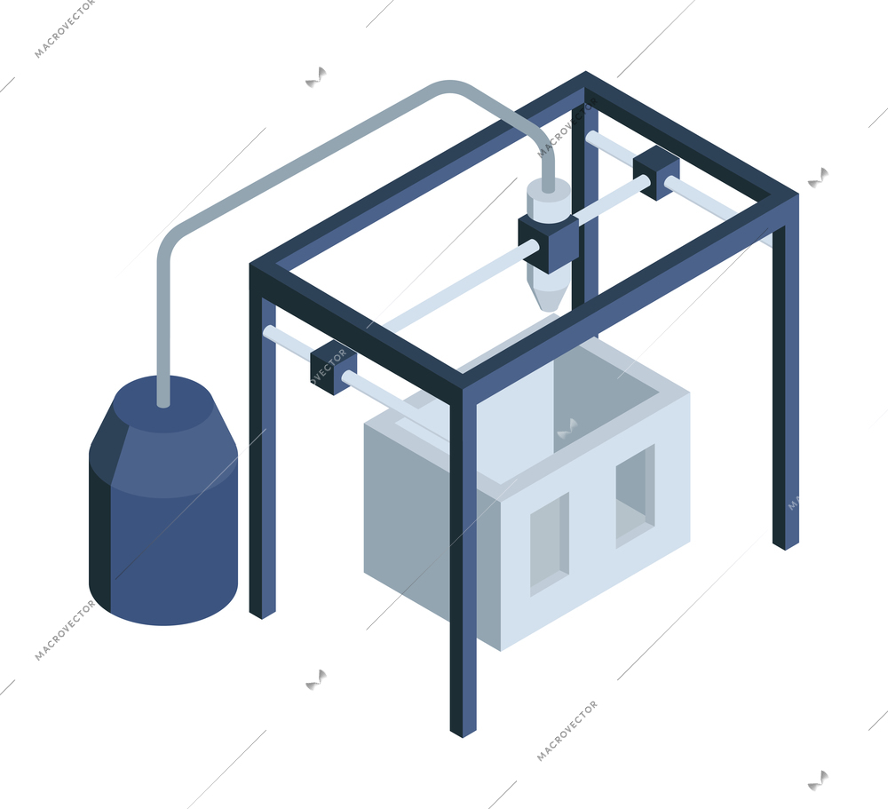 Isometric 3d printing composition with isolated image of printer making section of building vector illustration