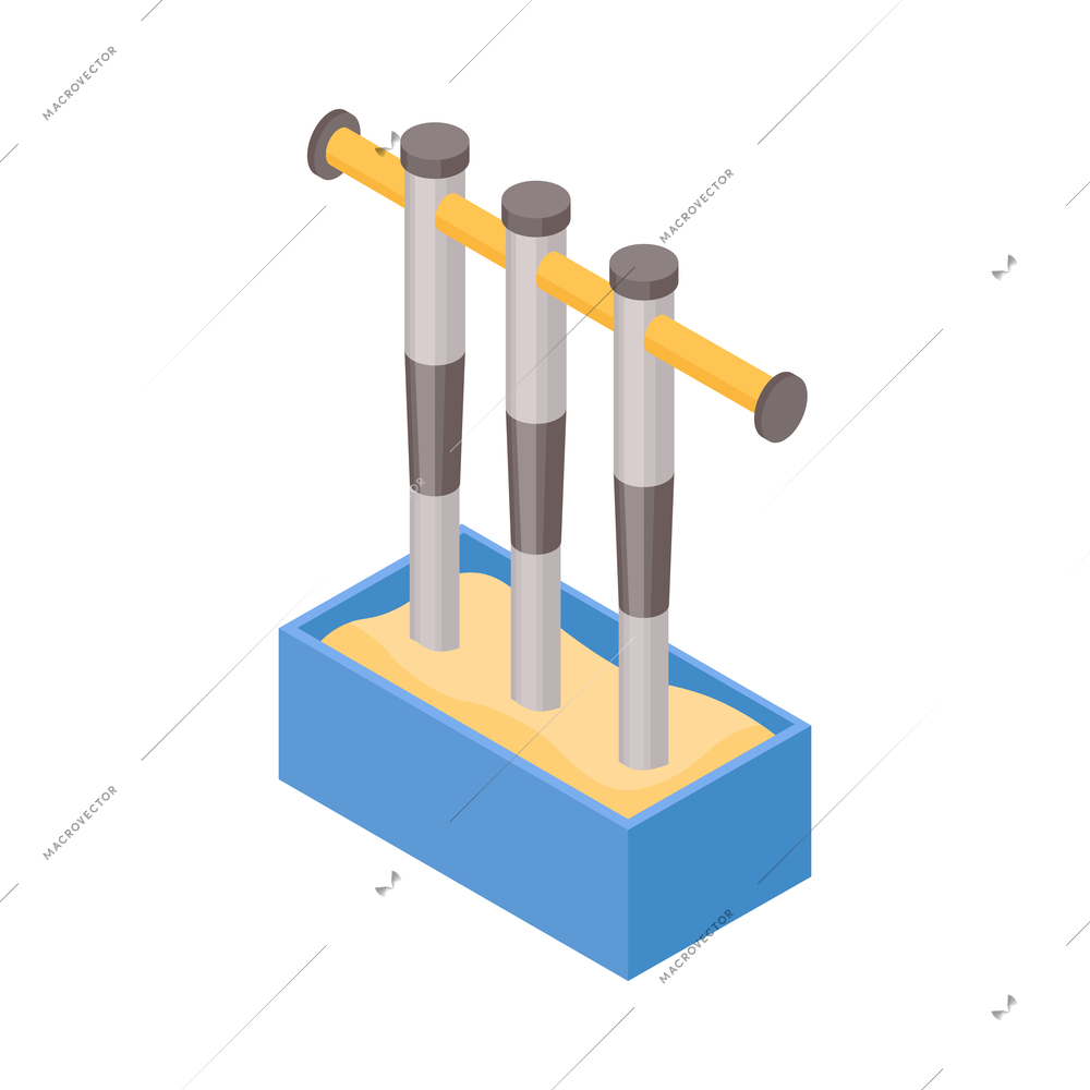 Isometric paper factory production composition with isolated image of industrial sand pit vector illustration