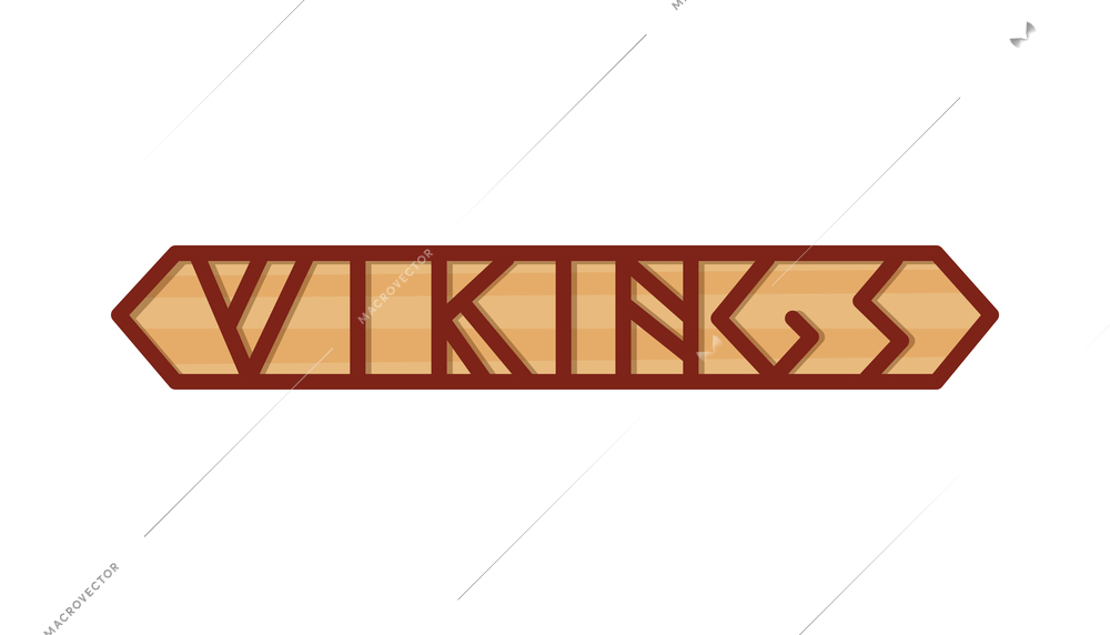 Scandinavian vikings culture composition with isolated image of wooden signboard with ornate text vector illustration