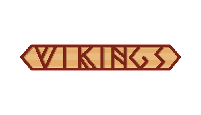 Scandinavian vikings culture composition with isolated image of wooden signboard with ornate text vector illustration