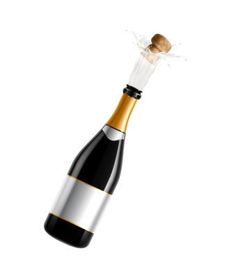 Champagne bottles realistic composition with isolated image of bottle with flying cork vector illustration