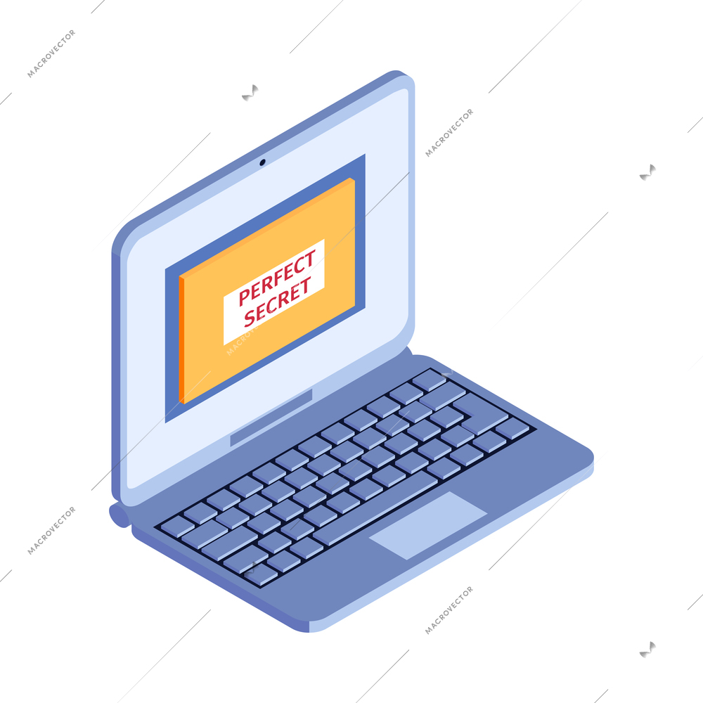 Isometric hacker safety system composition with isolated image of laptop with perfect secret text vector illustration