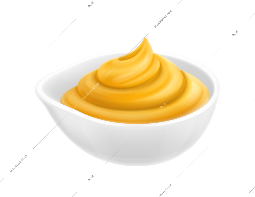 Mustard realistic composition with isolated image of mustard in dish on blank background vector illustration