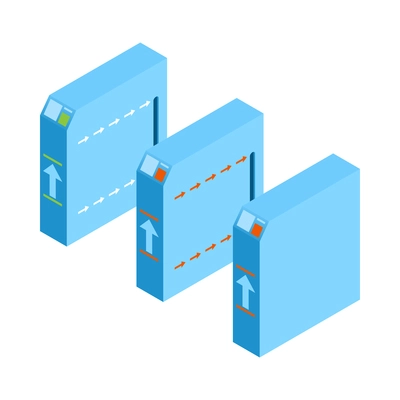 Metro isometric composition with isolated image of turnstiles with arrows and holes for ticket validation vector illustration