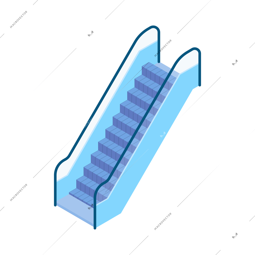 Metro isometric composition with isolated image of moving stairway vector illustration