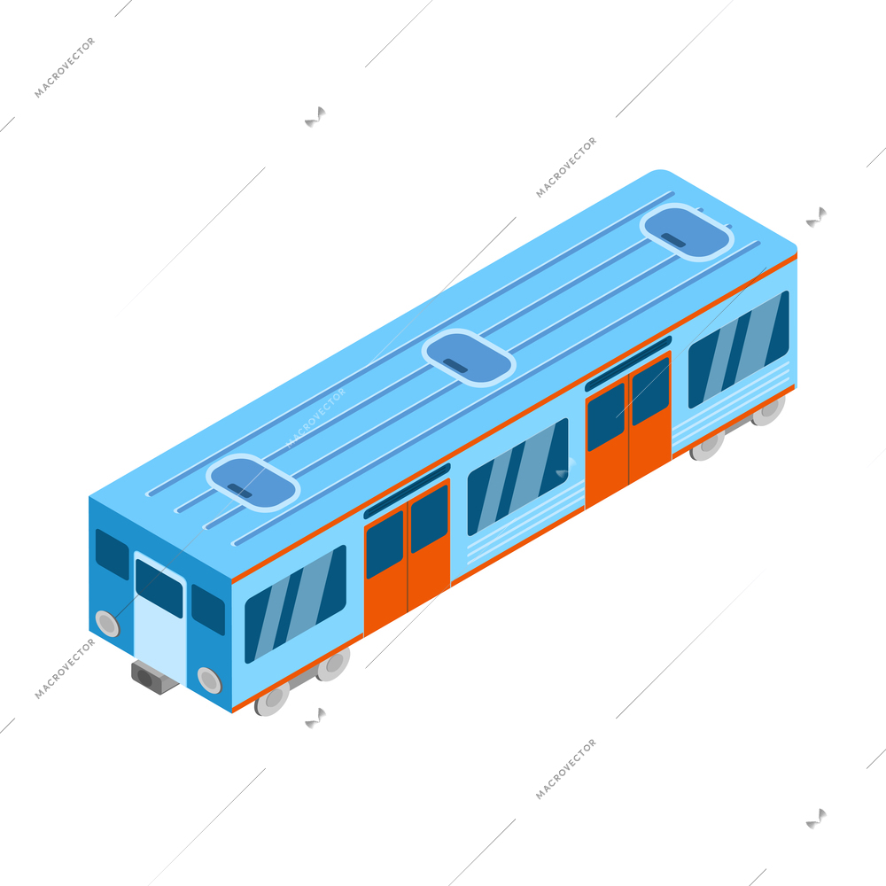 Metro isometric composition with isolated image of train car of subway train vector illustration
