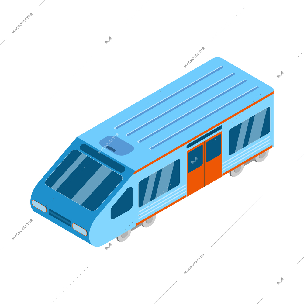 Metro isometric composition with isolated image of head train car of subway train vector illustration