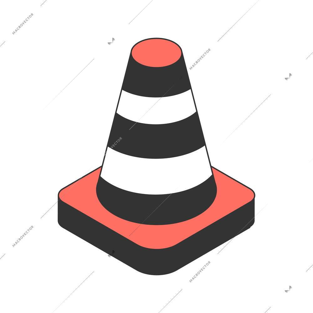 Parking cars isometric composition with isolated image of traffic cone on blank background vector illustration