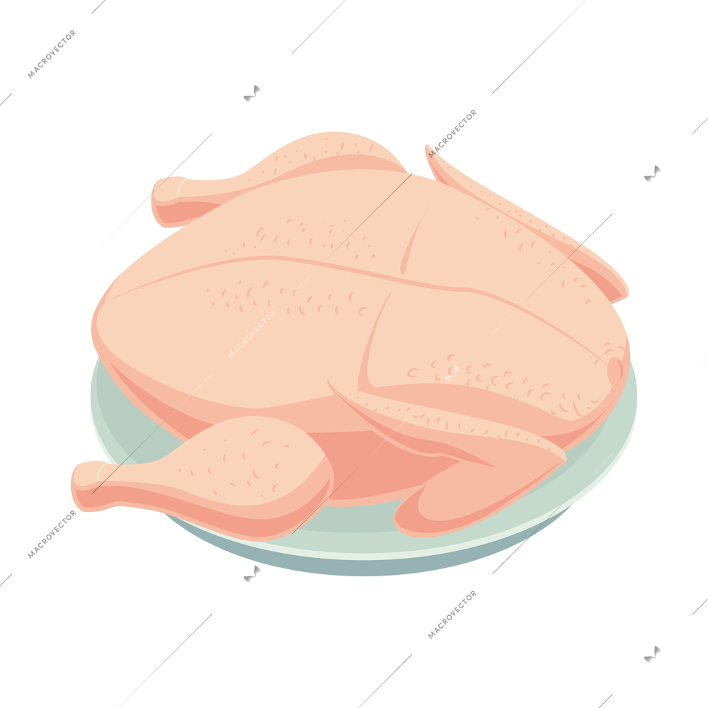 Isometric poultry farm chicken composition with isolated image of broiler on plate vector illustration