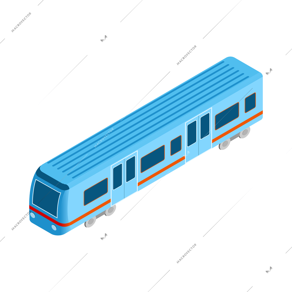 Metro isometric composition with isolated image of train car of subway train vector illustration