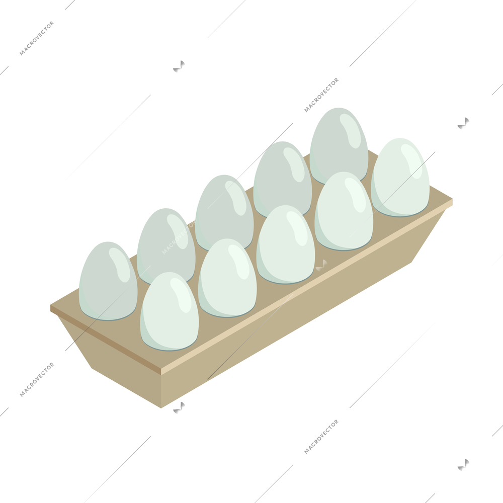 Isometric poultry farm chicken composition with isolated image of ten pack of eggs vector illustration