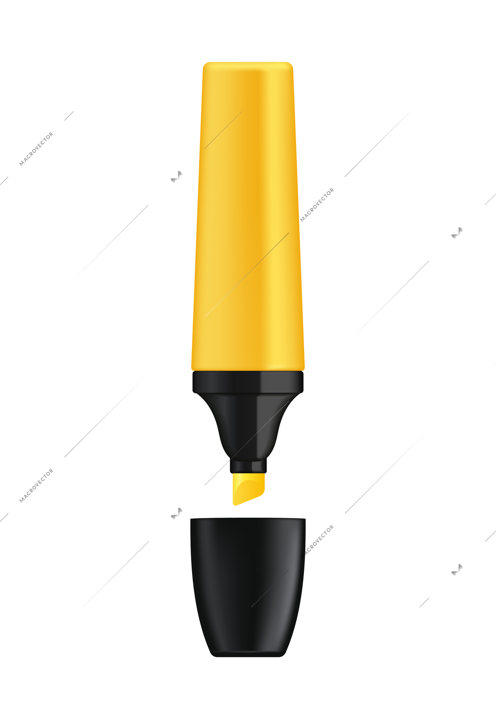 Stationery realistic composition with isolated image of yellow marker pen on blank background vector illustration