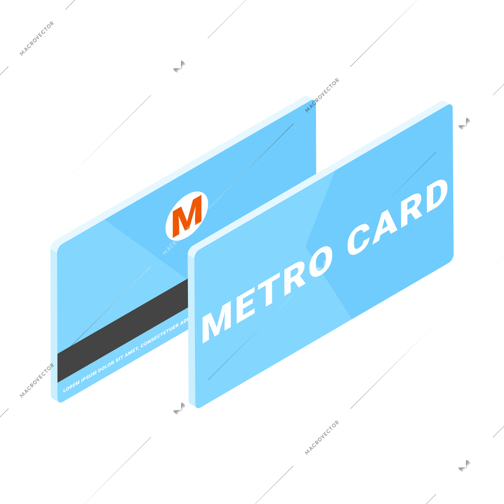 Metro isometric composition with isolated image of paper metro entrance card with magnetic strip vector illustration